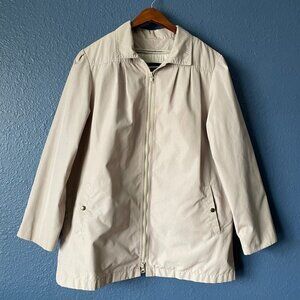 London Fog Khaki Full Zip Puff Sleeve Jacket Women's Size 12 Removable Lining